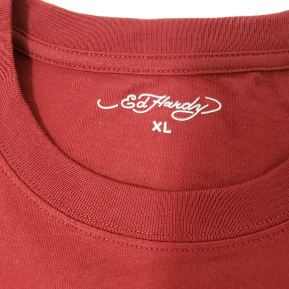 Ed Hardy Logo short sleeve crewneck Tshirt Men's xl red wine nwt - Picture 4 of 7